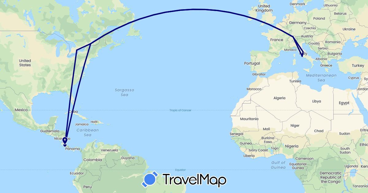 TravelMap itinerary: driving in Canada, Switzerland, Costa Rica, Italy (Europe, North America)